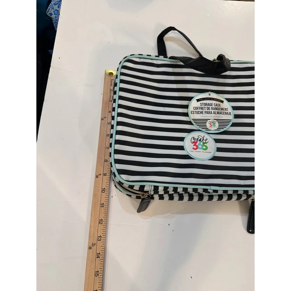 The Happy Planner Create 365 Storage Case Striped 3 Piece Set Black White Mint